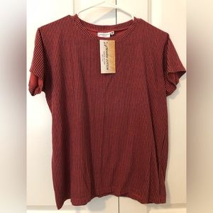 Prairie Cotton 100% cotton red/black striped tee NWT size XS